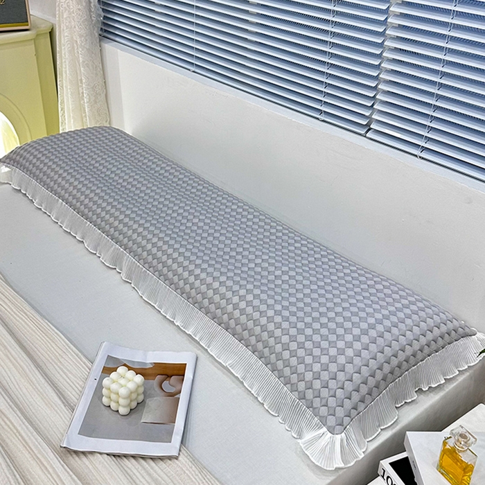 91家纺网 家纺一手货源 找家纺 2024新款A类冰豆豆花边双人长枕套 小菱形-灰