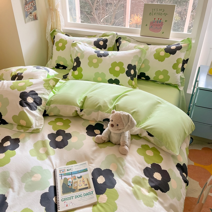 91家纺网 家纺一手货源 找家纺 2024新款全棉小清新印花单品套件--四件套 星光花影