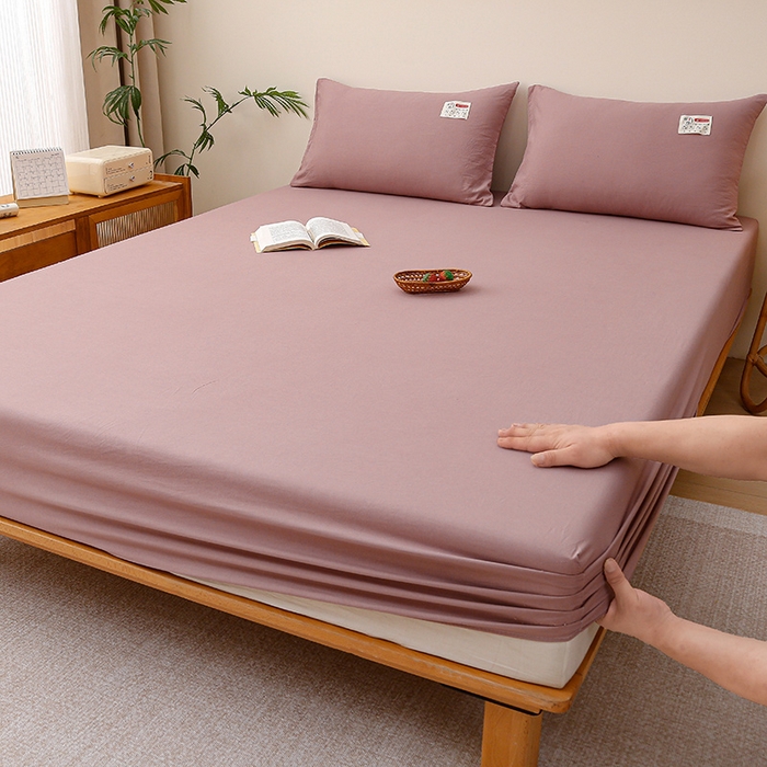 91家纺网 家纺一手货源 找家纺 2024新款A类云朵棉纯色床笠 深豆沙