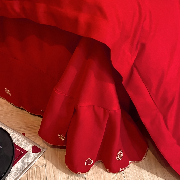 91家纺网 家纺一手货源 找家纺 玉雅家纺 2025新款玉雅时尚磨毛刺绣床单款系列婚庆套件 床单绣花款-怦然心动