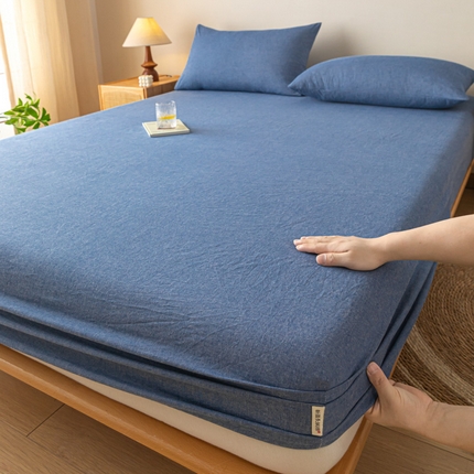 卡伦家纺 2025全棉色织水洗棉单层床笠席梦思保护套 牛仔蓝