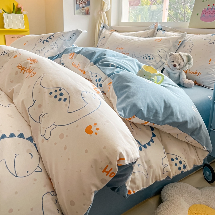 91家纺网 家纺一手货源 找家纺 2024新款全棉小清新印花单品套件--四件套 星球龙