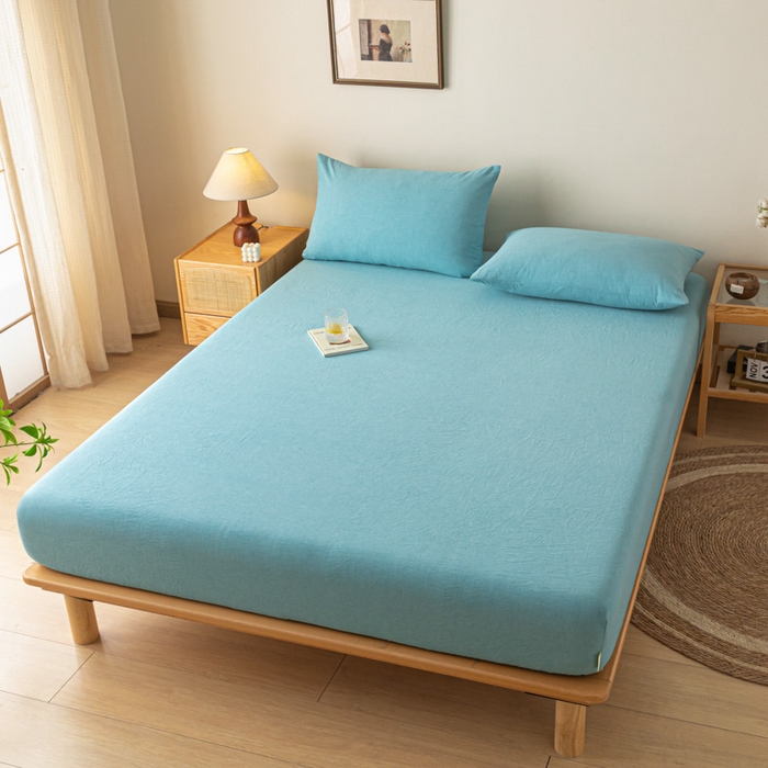 91家纺网 家纺一手货源 找家纺 卡伦家纺 2025全棉色织水洗棉单层床笠席梦思保护套 海兰青年