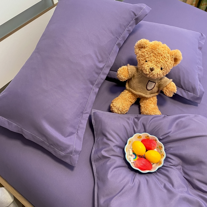 91家纺网 家纺一手货源 找家纺 悦织湾家纺 2025新款纯色床单款芦荟棉四件套 慕尚紫
