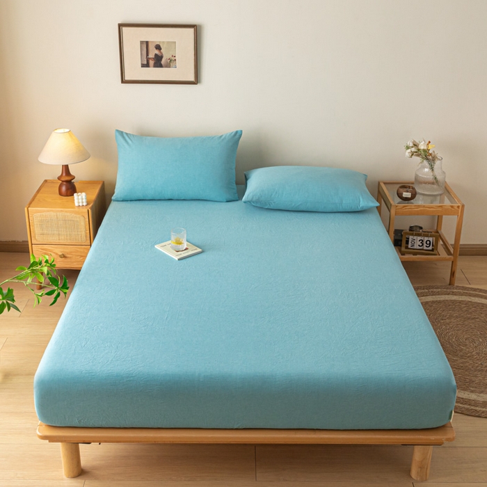 91家纺网 家纺一手货源 找家纺 卡伦家纺 2025全棉色织水洗棉单层床笠席梦思保护套 海兰青年