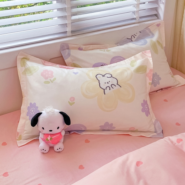 91家纺网 家纺一手货源 找家纺 2024新款全棉小清新印花单品套件--四件套 兔朵朵