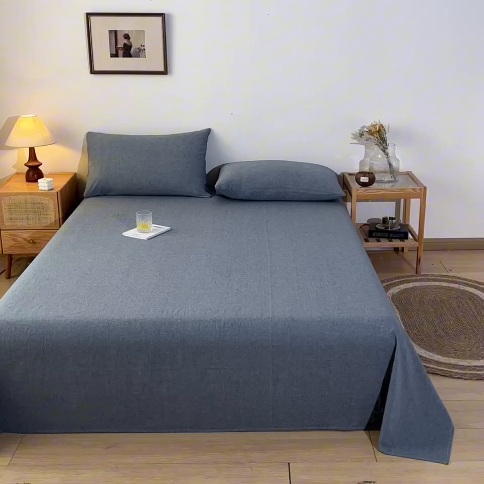 91家纺网 家纺一手货源 找家纺 卡伦家纺 2025新款全棉色织水洗棉床单学生宿舍单人双人床单系列绅士灰