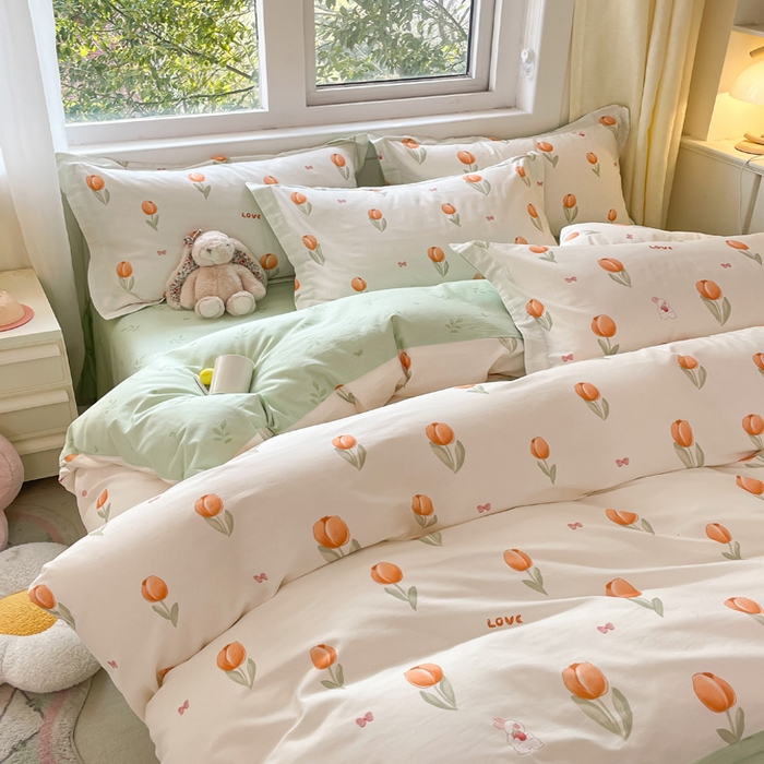 91家纺网 家纺一手货源 找家纺 2024新款全棉小清新印花单品套件--四件套 芮心