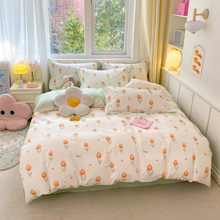 91家纺网 家纺一手货源 找家纺 2024新款全棉小清新印花单品套件--四件套 芮心