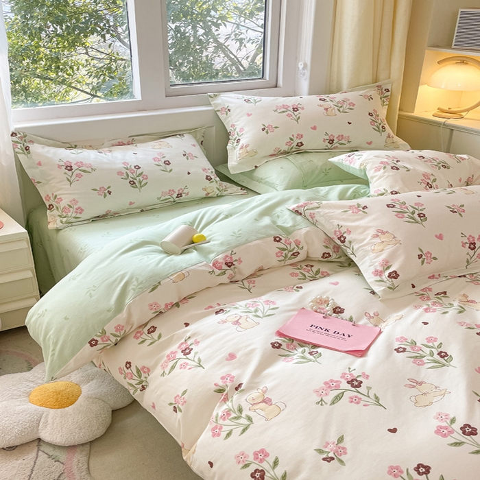 91家纺网 家纺一手货源 找家纺 2024新款全棉小清新印花单品套件--四件套 甜糖奶咖