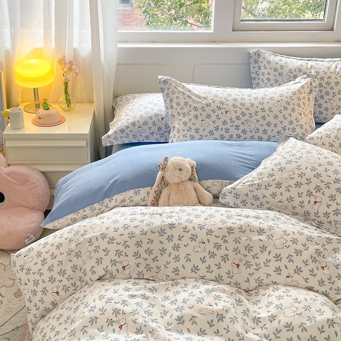 91家纺网 家纺一手货源 找家纺 2024新款全棉小清新印花单品套件--四件套 云茫茫