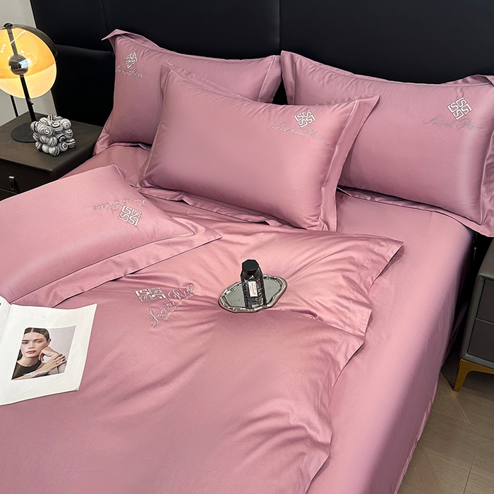 91家纺网 家纺一手货源 找家纺 琉宿家纺 2025新款50s双股长绒棉绣花四件套 时尚格调-豆沙