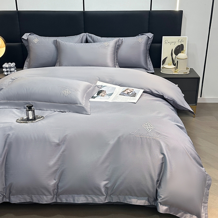 91家纺网 家纺一手货源 找家纺 琉宿家纺 2025新款50s双股长绒棉绣花四件套 时尚格调-绅士灰