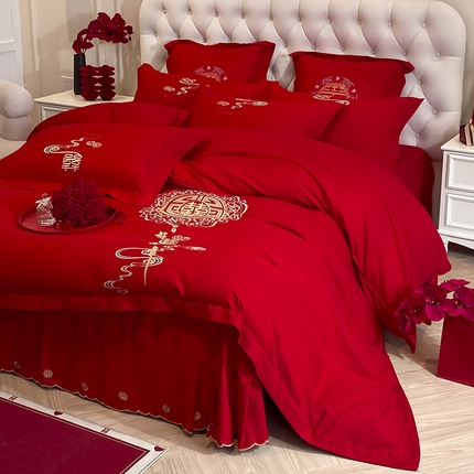 91家纺网 家纺一手货源 找家纺 玉雅家纺 2025新款玉雅时尚磨毛刺绣床单款系列婚庆套件 床单绣花款-福喜