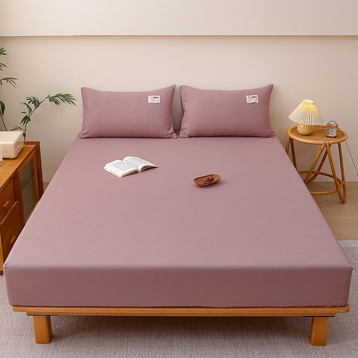 91家纺网 家纺一手货源 找家纺 2024新款A类云朵棉纯色床笠 深豆沙