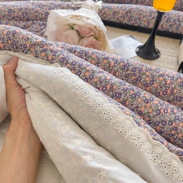 91家纺网 家纺一手货源 找家纺 莱豫家纺 2024新款法式复古针织花边夏被春秋被 紫梦