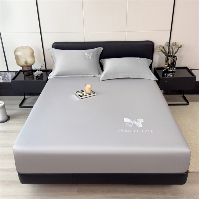 91家纺网 家纺一手货源 找家纺 鑫钰 2024秋冬新款全棉刺绣单层床笠单件枕套三件套-蝶舞 蝶舞-时尚灰