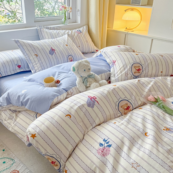 91家纺网 家纺一手货源 找家纺 2024新款全棉小清新印花单品套件--四件套 图蓝朵朵