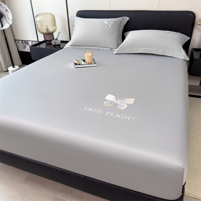 91家纺网 家纺一手货源 找家纺 鑫钰 2024秋冬新款全棉刺绣单层床笠单件枕套三件套-蝶舞 蝶舞-时尚灰