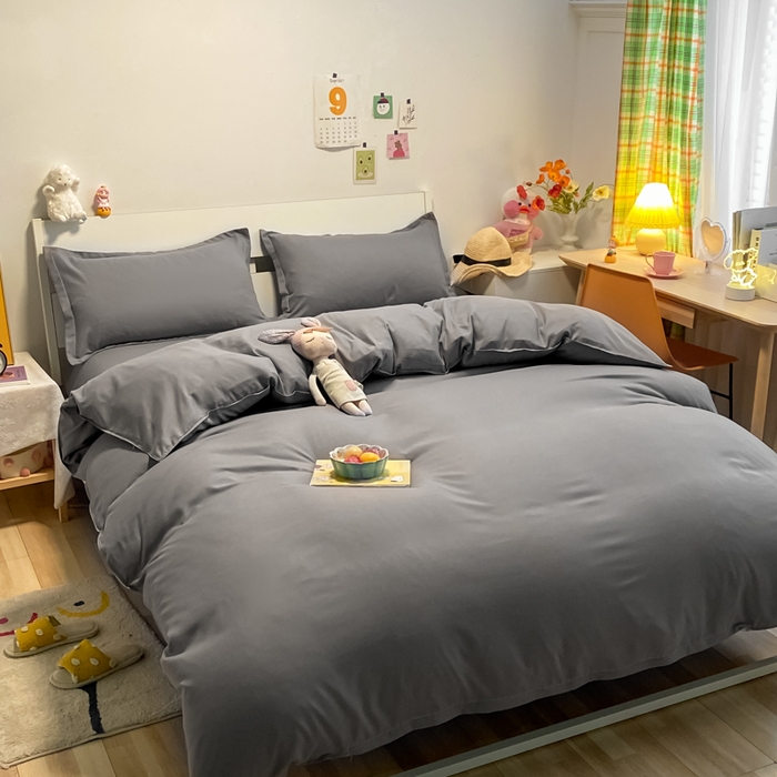 91家纺网 家纺一手货源 找家纺 悦织湾家纺 2025新款纯色床单款芦荟棉四件套 洛卡灰