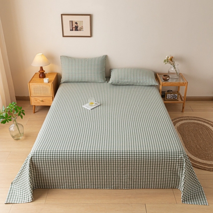 91家纺网 家纺一手货源 找家纺 卡伦家纺 2025新款全棉色织水洗棉床单学生宿舍单人双人床单系列绿小格