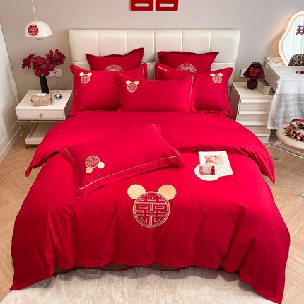 91家纺网 家纺一手货源 找家纺 玉雅家纺 2025新款玉雅时尚磨毛刺绣床单款系列婚庆套件 文定吉祥