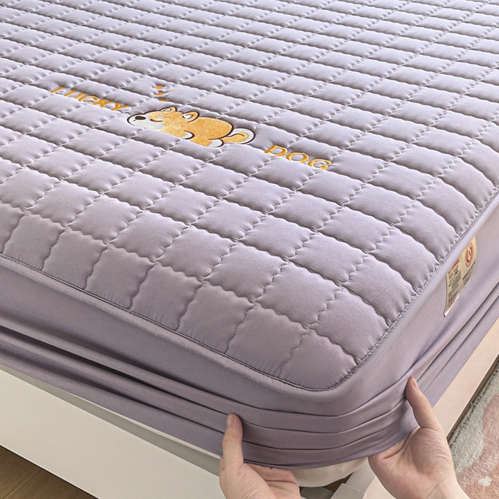 91家纺网 家纺一手货源 找家纺 鑫钰 2024新夹款刺绣大豆纤维床笠-幸运狗系列 幸运狗-木槿紫