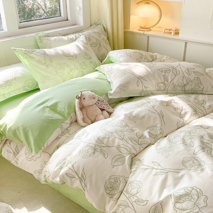 91家纺网 家纺一手货源 找家纺 2024新款全棉小清新印花单品套件--四件套 晚风吟