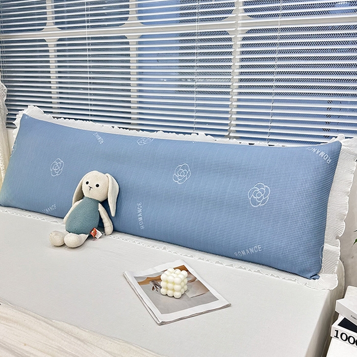 91家纺网 家纺一手货源 找家纺 2024新款A类冰豆豆花边双人长枕套 山茶花-湖蓝