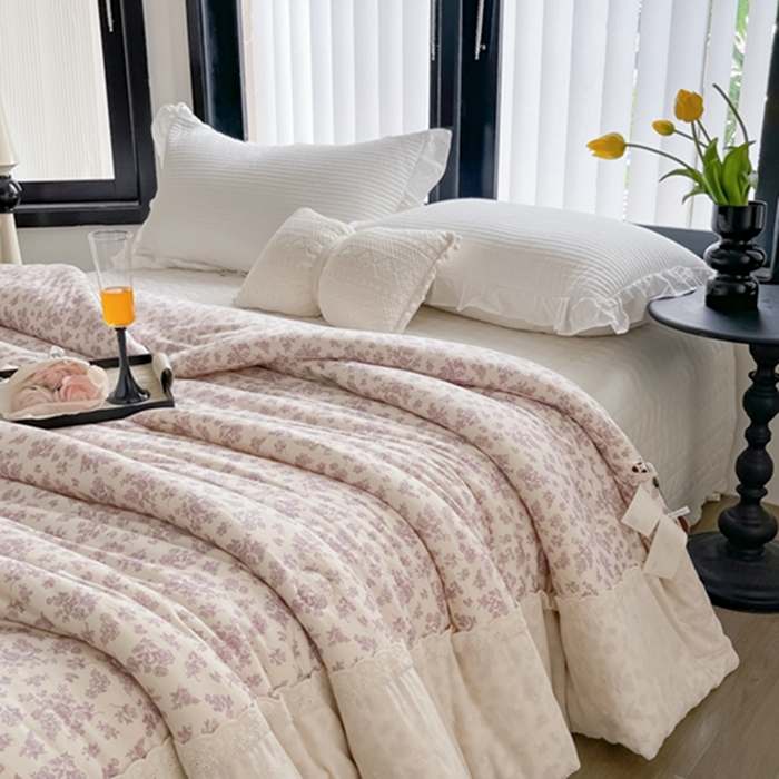 91家纺网 家纺一手货源 找家纺 莱豫家纺 2024新款法式复古针织花边夏被春秋被 雅香