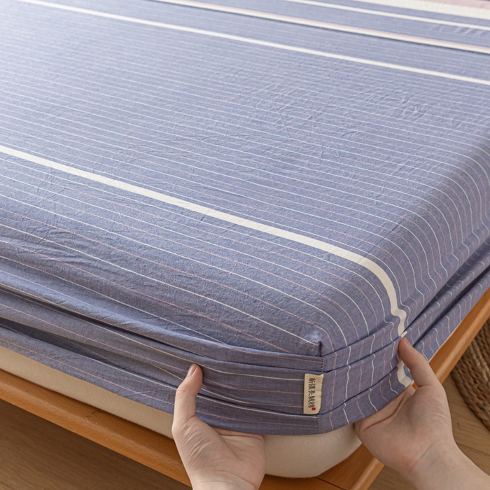 91家纺网 家纺一手货源 找家纺 卡伦家纺 2025全棉色织水洗棉单层床笠席梦思保护套 格林兰