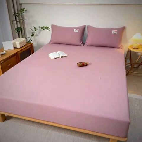 91家纺网 家纺一手货源 找家纺 2024新款A类云朵棉纯色床笠 深豆沙