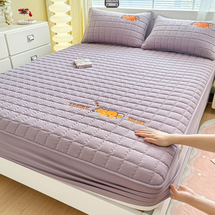 鑫钰 2024新夹款刺绣大豆纤维床笠-幸运狗系列 幸运狗-烟紫