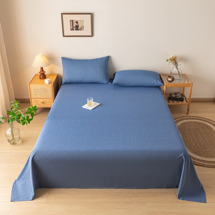 卡伦家纺 2025新款全棉色织水洗棉床单学生宿舍单人双人床单系列牛仔蓝