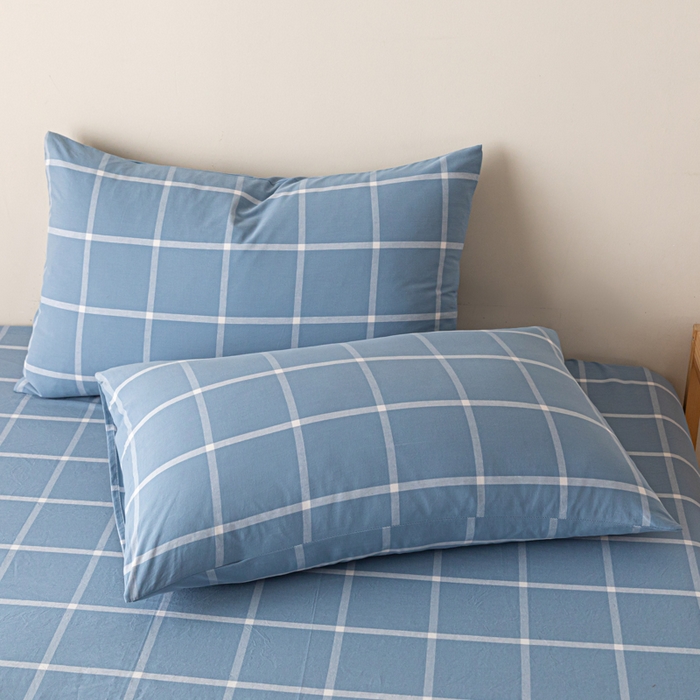 91家纺网 家纺一手货源 找家纺 卡伦家纺 2025新款全棉色织水洗棉床单学生宿舍单人双人床单系列蓝灰中格