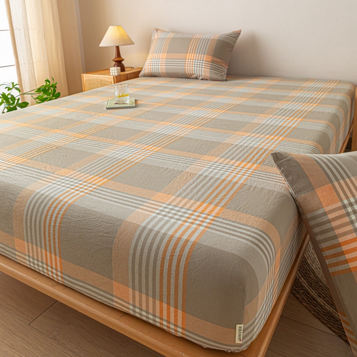 91家纺网 家纺一手货源 找家纺 卡伦家纺 2025全棉色织水洗棉单层床笠席梦思保护套 错格咖