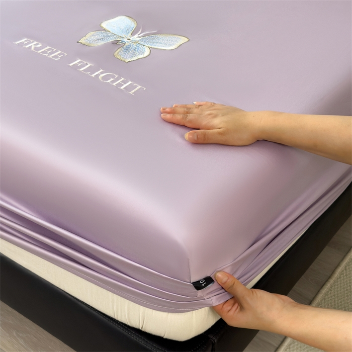 91家纺网 家纺一手货源 找家纺 鑫钰 2024秋冬新款全棉刺绣单层床笠单件枕套三件套-蝶舞 蝶舞-浅紫