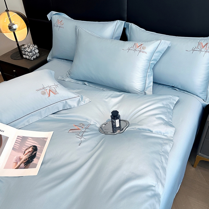 91家纺网 家纺一手货源 找家纺 琉宿家纺 2025新款50s双股长绒棉绣花四件套 倾世红颜-天空蓝