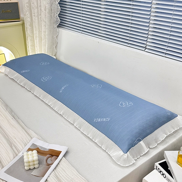 91家纺网 家纺一手货源 找家纺 2024新款A类冰豆豆花边双人长枕套 山茶花-湖蓝