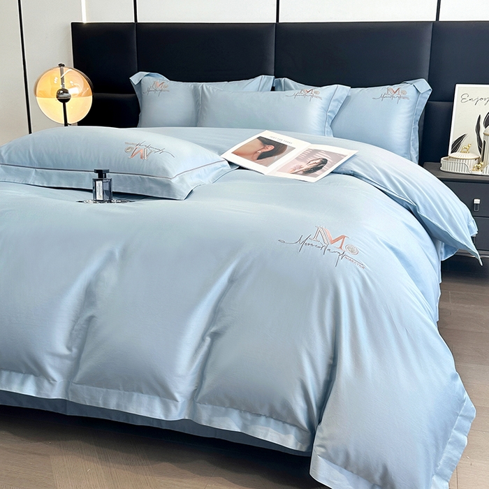 91家纺网 家纺一手货源 找家纺 琉宿家纺 2025新款50s双股长绒棉绣花四件套 倾世红颜-天空蓝