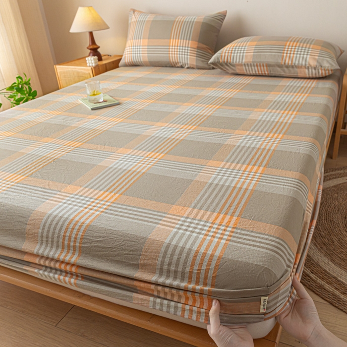 91家纺网 家纺一手货源 找家纺 卡伦家纺 2025全棉色织水洗棉单层床笠席梦思保护套 错格咖