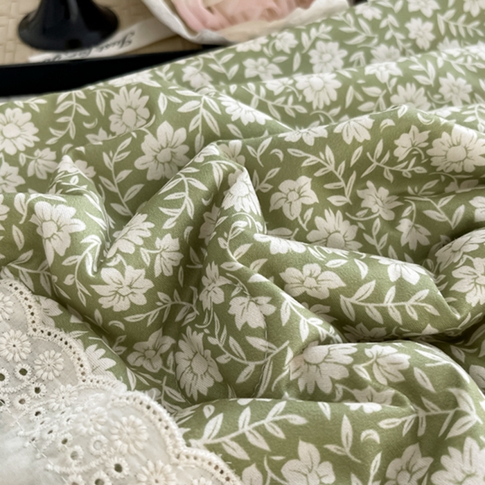 91家纺网 家纺一手货源 找家纺 莱豫家纺 2024新款法式复古针织花边夏被春秋被 清雅绿