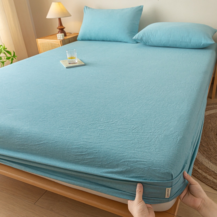 91家纺网 家纺一手货源 找家纺 卡伦家纺 2025全棉色织水洗棉单层床笠席梦思保护套 海兰青年