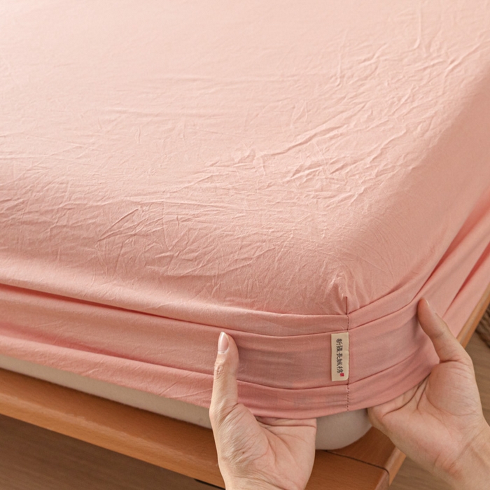 91家纺网 家纺一手货源 找家纺 卡伦家纺 2025全棉色织水洗棉单层床笠席梦思保护套 粉青年