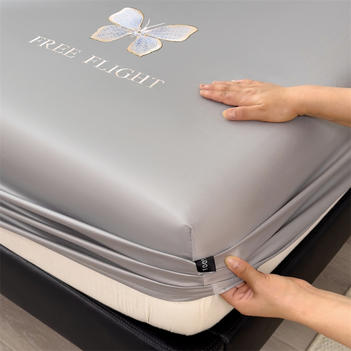 91家纺网 家纺一手货源 找家纺 鑫钰 2024秋冬新款全棉刺绣单层床笠单件枕套三件套-蝶舞 蝶舞-时尚灰