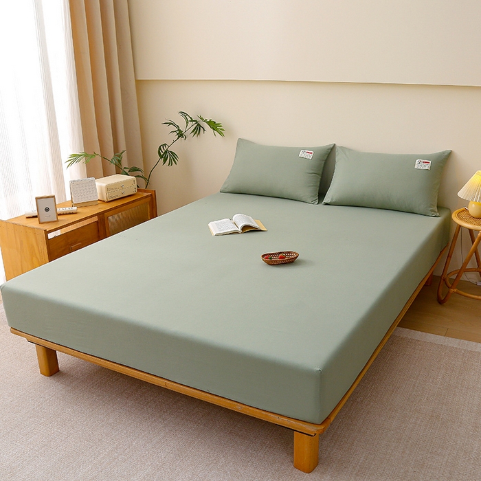 91家纺网 家纺一手货源 找家纺 2024新款A类云朵棉纯色床笠 豆绿