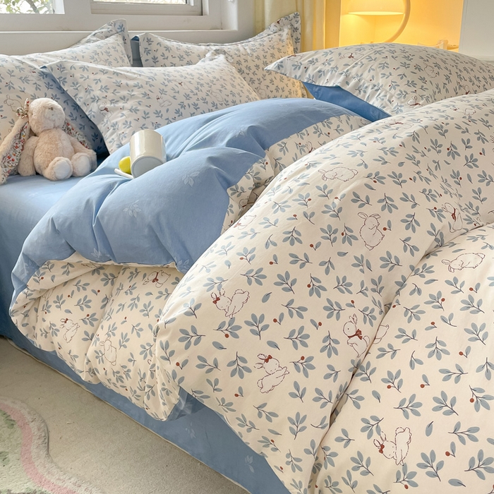 91家纺网 家纺一手货源 找家纺 2024新款全棉小清新印花单品套件--四件套 云茫茫