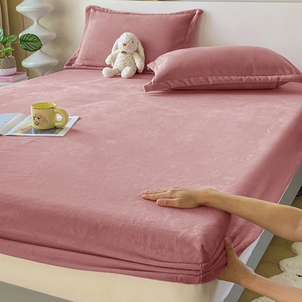 恬澳 2025新款加厚牛奶绒纯色床笠 豆沙色
