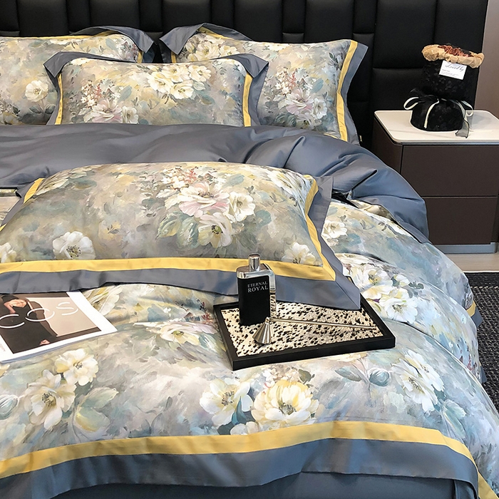 91家纺网 家纺一手货源 找家纺 东方名伶 2024新款50S全棉数码印花长绒棉四件套 花海