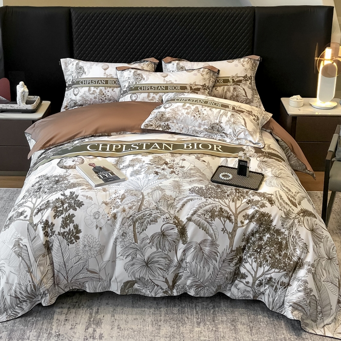 91家纺网 家纺一手货源 找家纺 东方名伶 2024新款50S全棉数码印花长绒棉四件套 境玉森林-咖